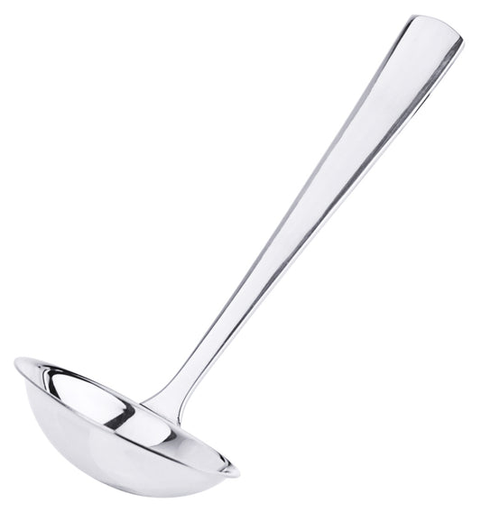 Silberner Schöpflöffel aus Edelstahl.