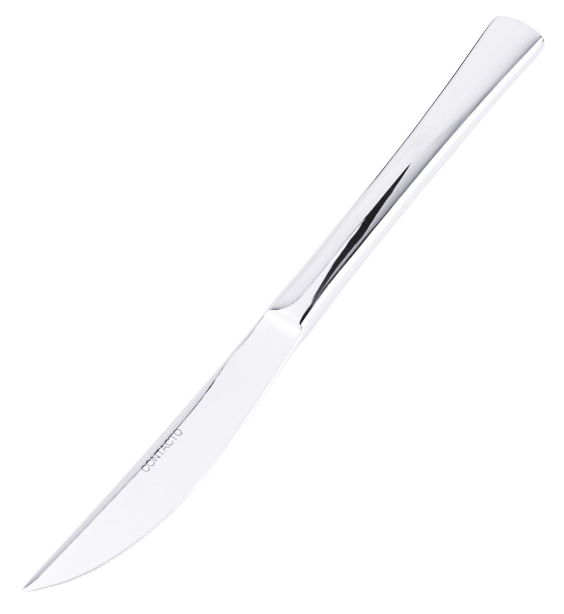 Silbernes Steakmesser auf weißem Hintergrund.