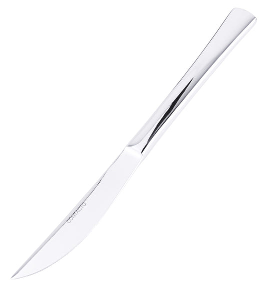 Silbernes Steakmesser auf weißem Hintergrund.