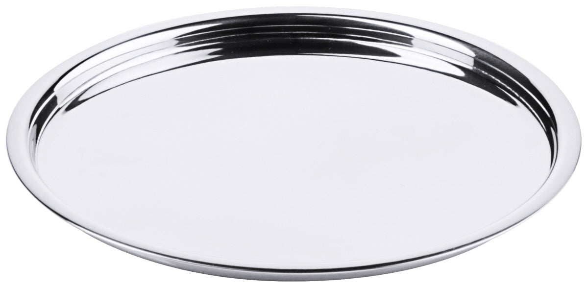 Rundes Edelstahl-Tablett für Gastronomie.