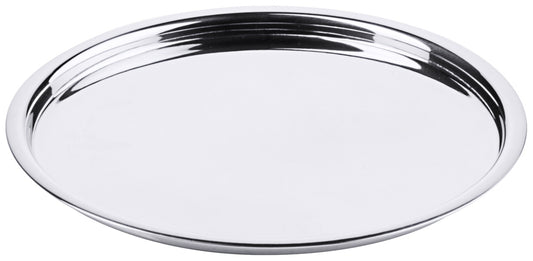 Rundes Edelstahl-Tablett für Gastronomie.