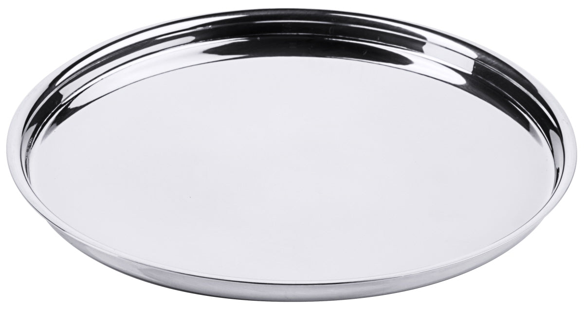 Rundes Edelstahl-Tablett für Gastronomie.