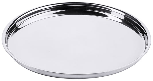 Rundes Edelstahl-Tablett für Gastronomie.
