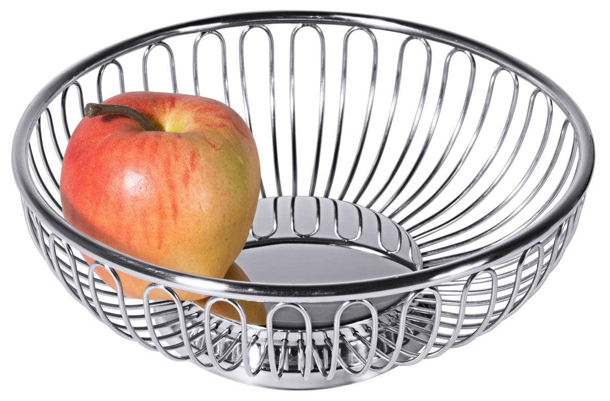 Metallkorb mit Apfel.