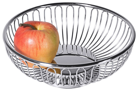 Metallkorb mit Apfel.