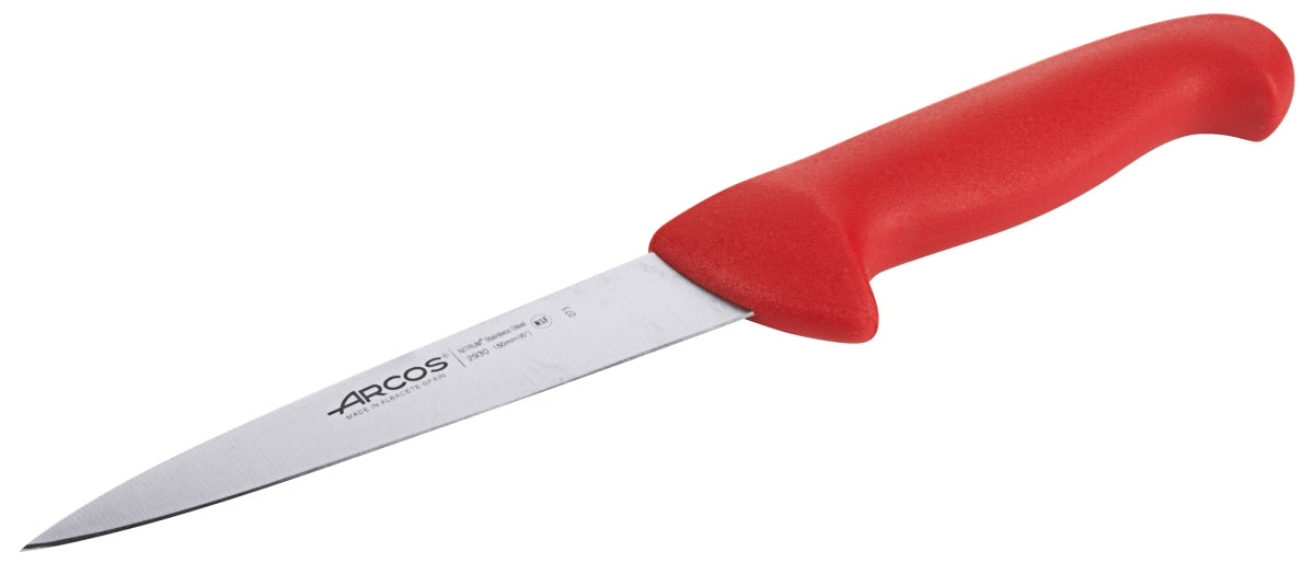 Rotes Küchenmesser auf weißem Hintergrund