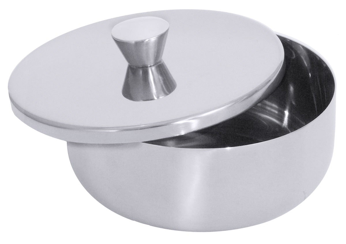 Edelstahlbehälter mit Deckel geöffnet.
