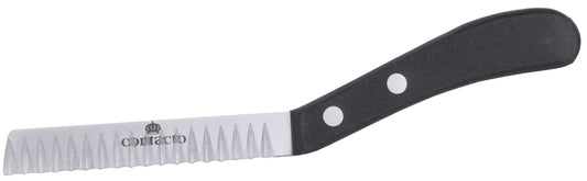 Gezacktes Messer mit schwarzem Griff.