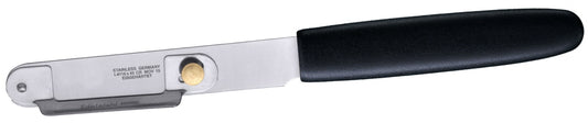 Schwarzer Sparschäler mit Metallklinge.