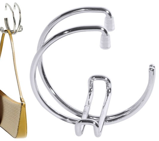 Taschenhalter aus Metall, silbern.