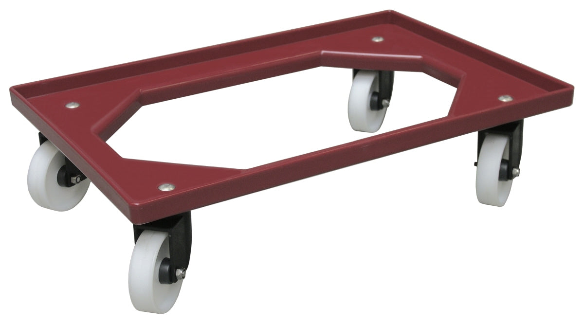 Roter Transportwagen mit Rollen.