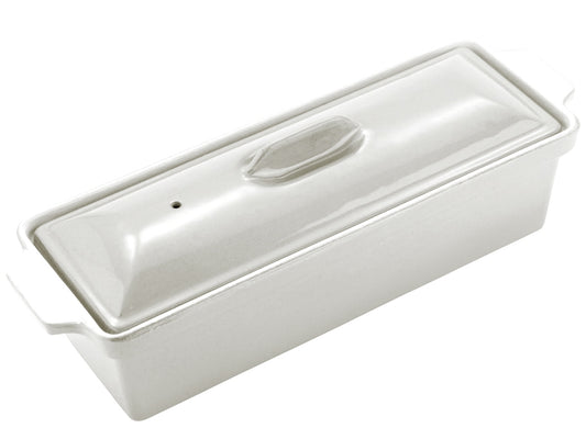 Weiße Porzellan-Terrine mit Deckel.