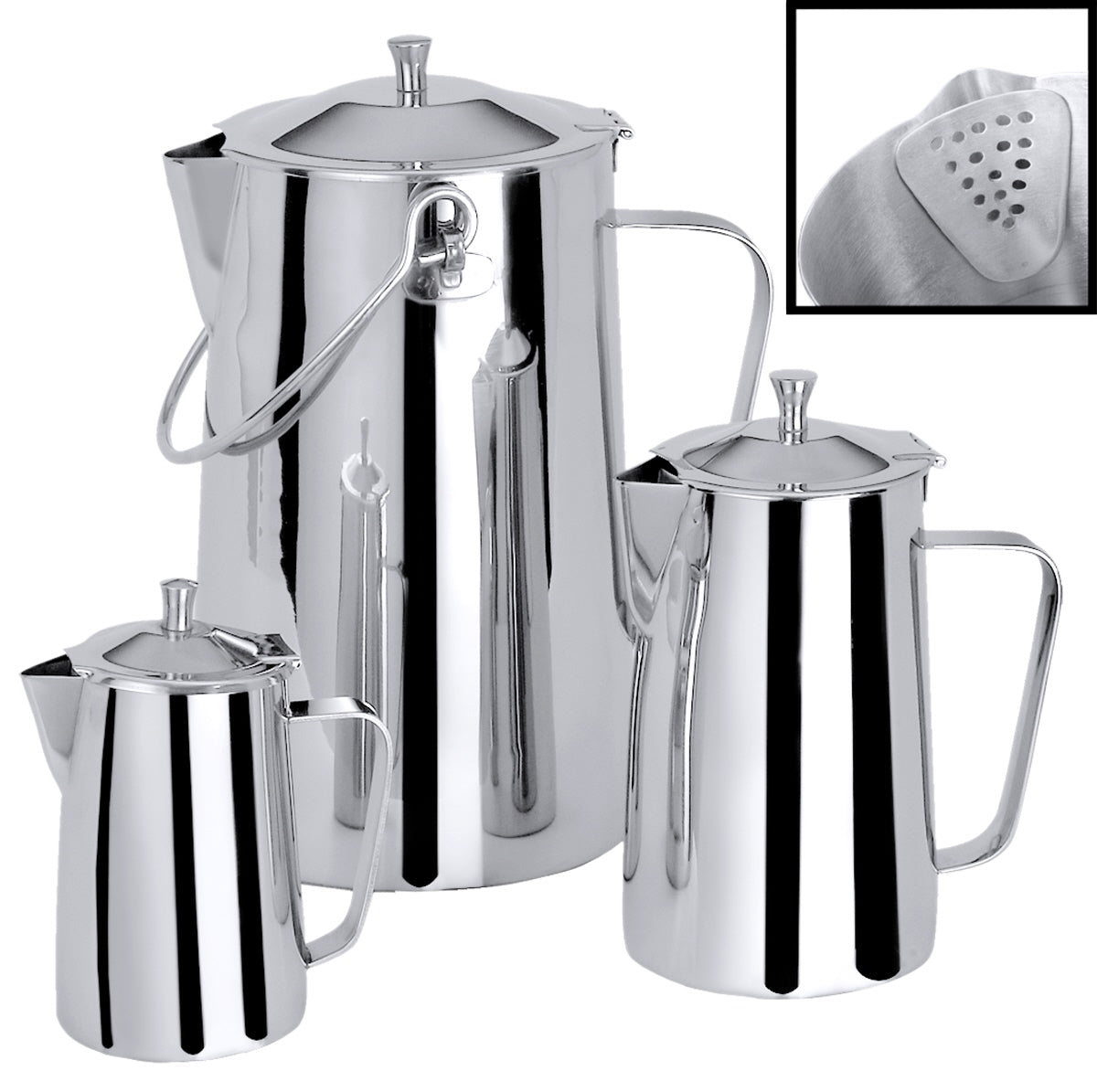 Drei Edelstahl-Kaffekannen für Gastronomie