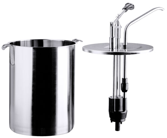 Edelstahlbehälter mit Pumpmechanismus.