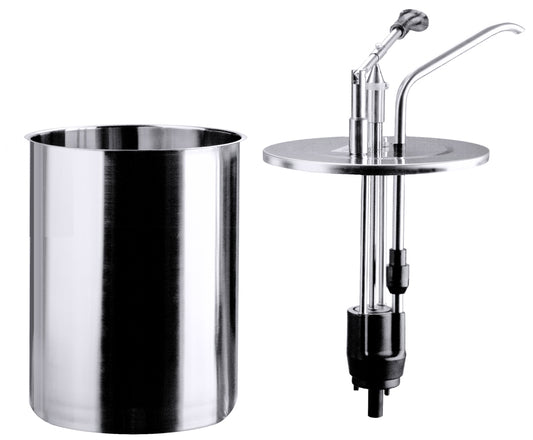 Edelstahlbehälter mit Pumpmechanismus.
