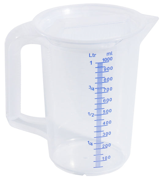 Messbecher mit blauer Skala.
