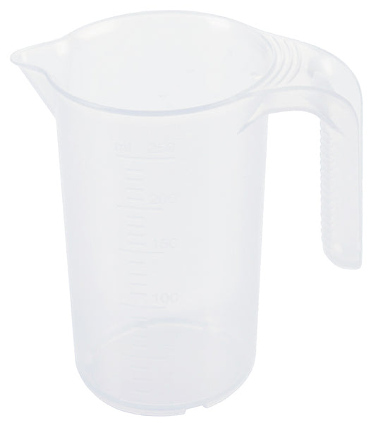 Messbecher aus Kunststoff, transparent.
