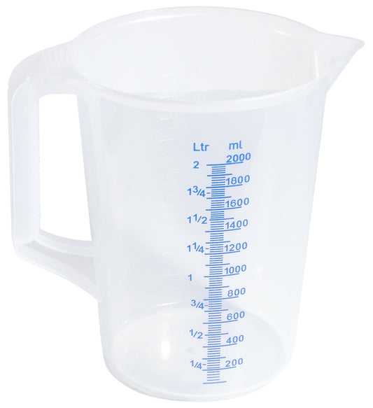 Messbecher aus Kunststoff, transparent.