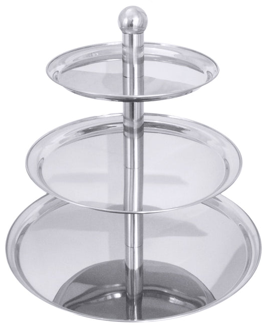 Dreistöckige Edelstahl-Etagere für Gastronomie.