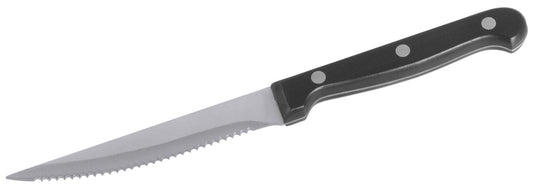 Gezacktes Steakmesser mit schwarzem Griff.