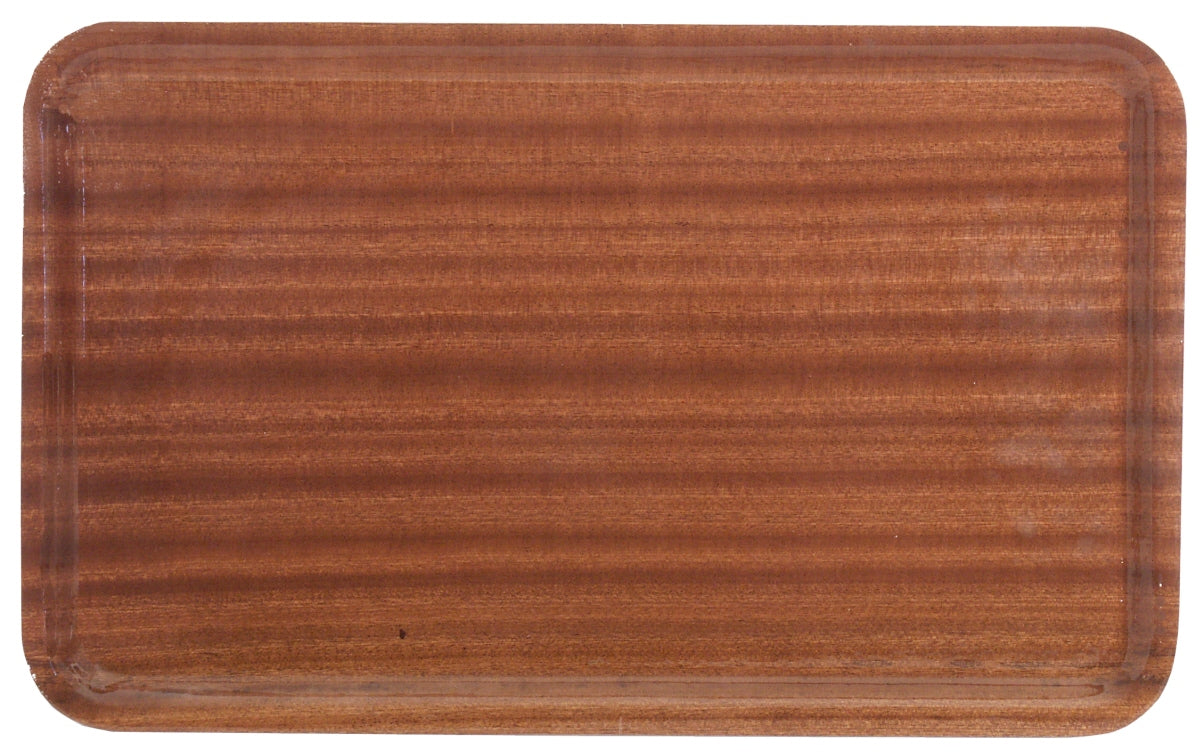 Holztablett mit rechteckiger Form.