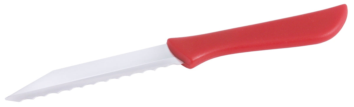 Rotes Messer mit Wellenschliff.