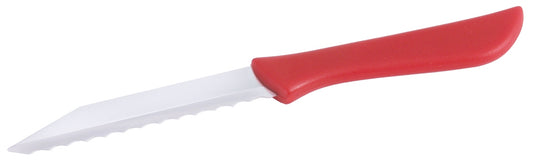 Rotes Messer mit Wellenschliff.