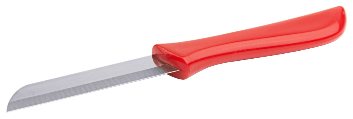 Rotes Messer mit Wellenschliff.
