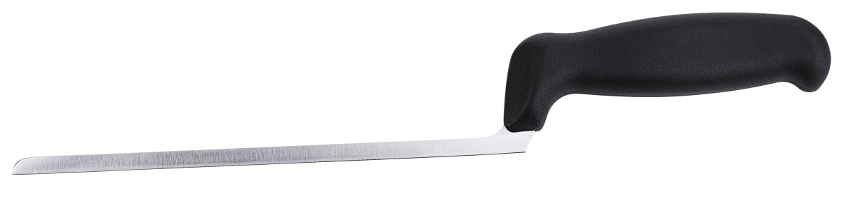 Schwarzes Griffmesser mit langer Klinge.