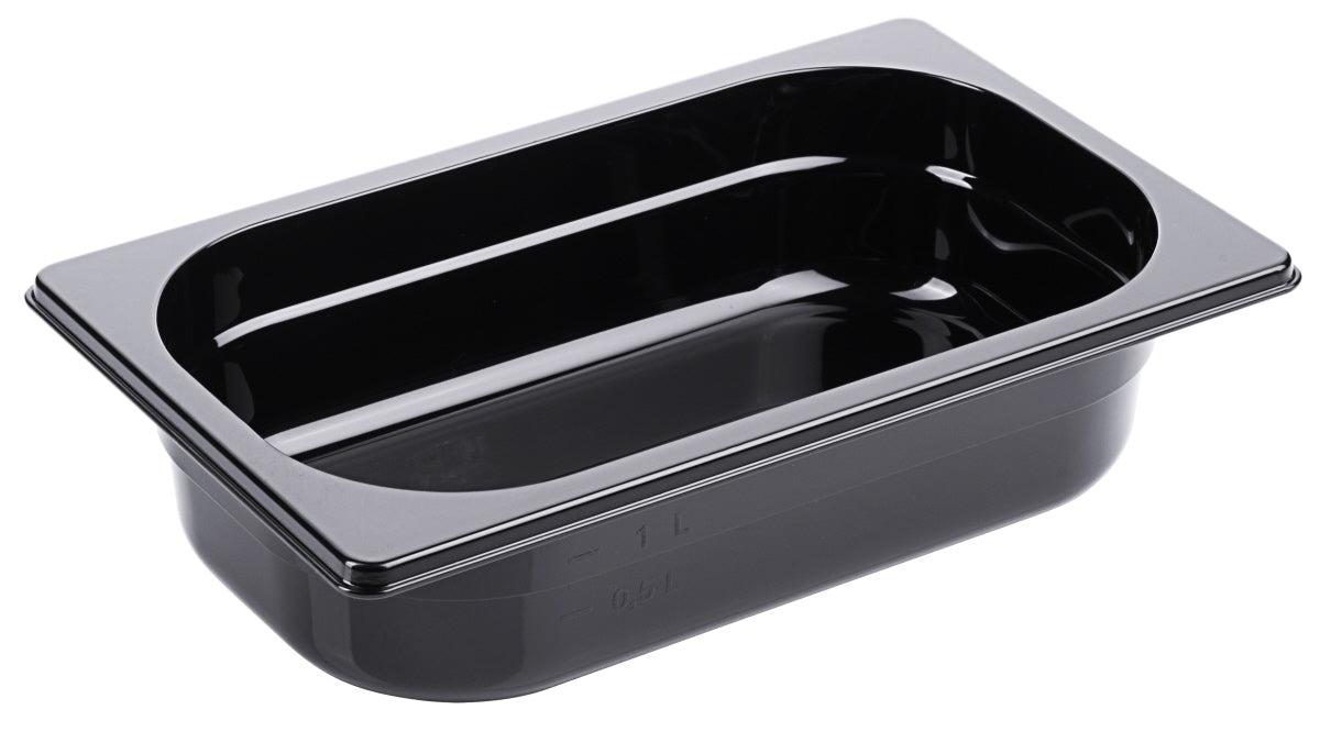 Schwarze GN-Behälter für Gastronomie.