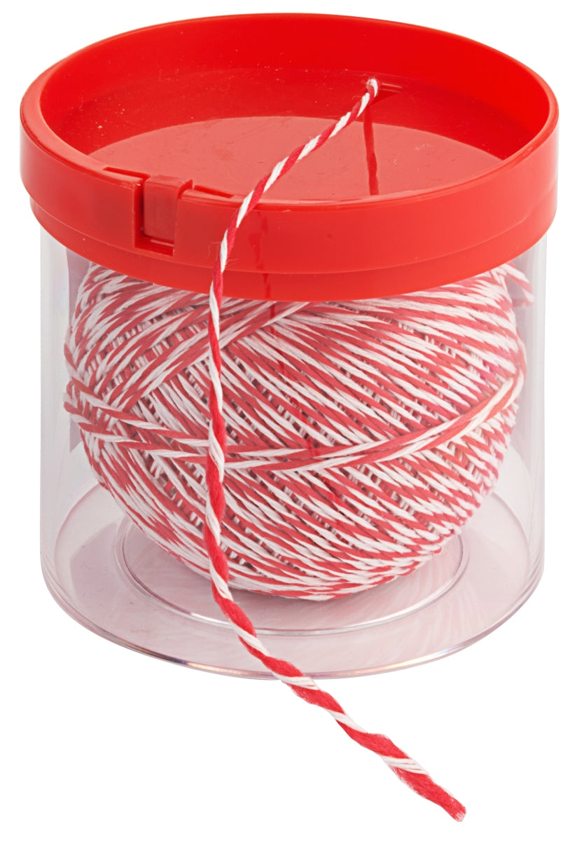 Rotes Küchengarn in Plastikbehälter.
