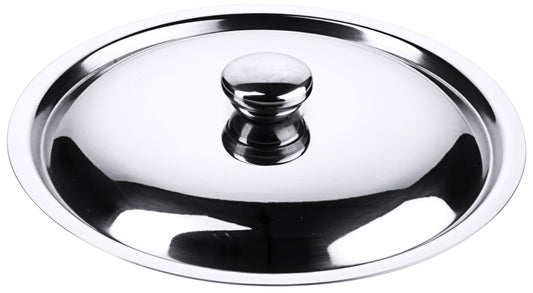 Edelstahl-Topfdeckel auf weißem Hintergrund.