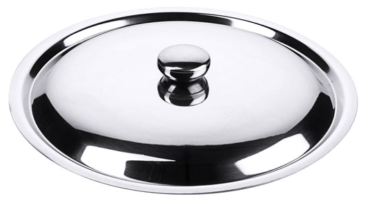 Silberner Topfdeckel aus Edelstahl.