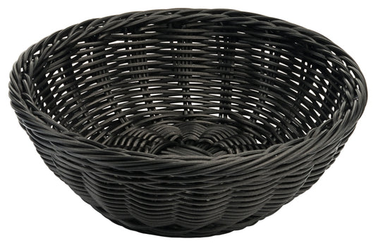 Schwarzer Korb aus geflochtenem Material.