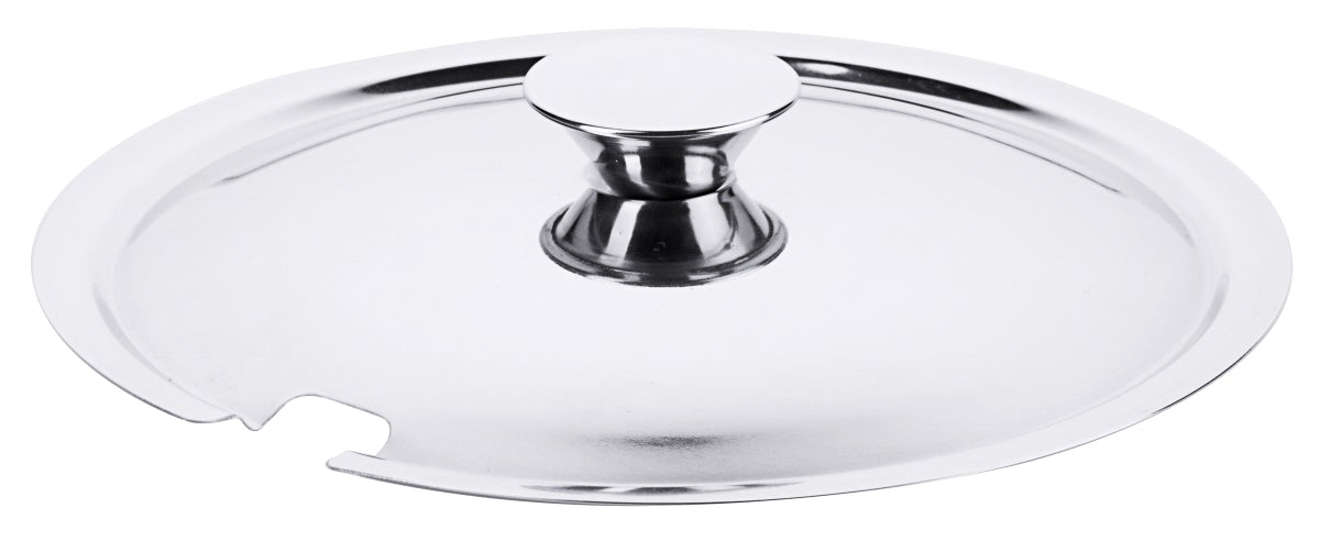 Edelstahl-Topfdeckel mit Aussparung.