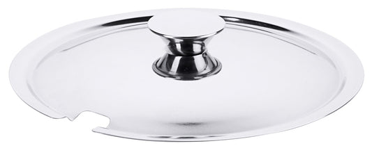 Edelstahl-Topfdeckel mit Aussparung.