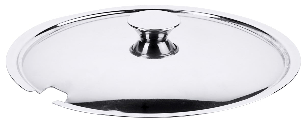 Edelstahl-Topfdeckel mit Aussparung.