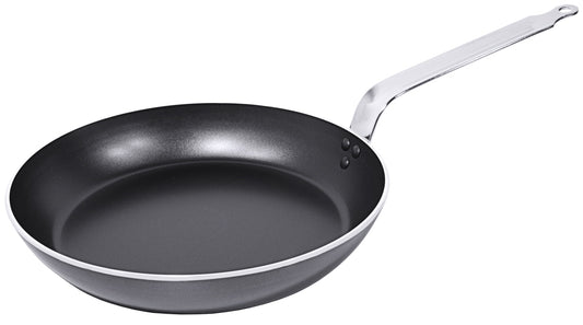 Schwarze Bratpfanne mit Metallgriff