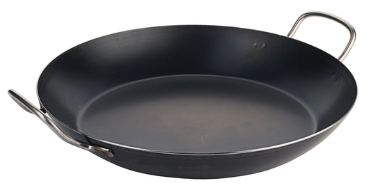 Große schwarze Pfanne mit Griffen.