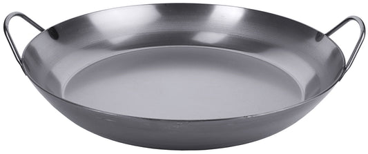 Große schwarze Pfanne mit Griffen.