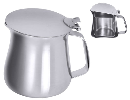 Edelstahl-Milchkännchen mit Deckel.