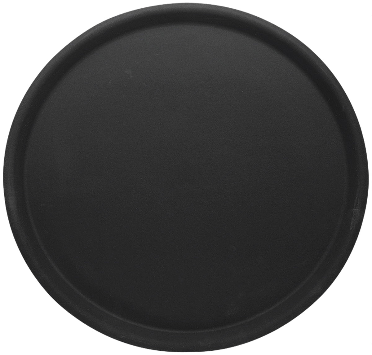 Schwarzes, rundes Serviertablett.
