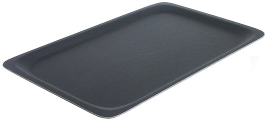 Schwarzes rechteckiges Serviertablett.