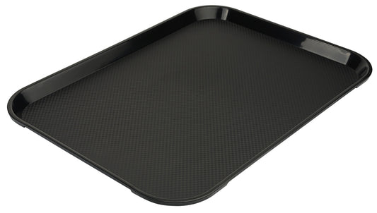 Schwarzes Tablett auf weißem Hintergrund.