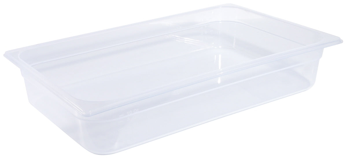 Transparente GN-Behälter aus Kunststoff.