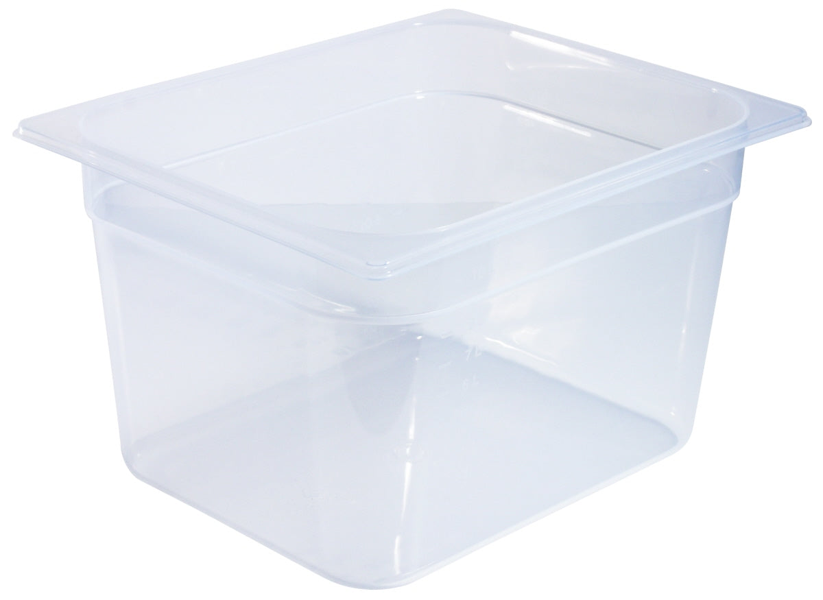 Transparente GN-Behälter aus Kunststoff.
