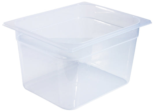 Transparente GN-Behälter aus Kunststoff.
