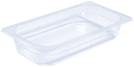 Transparente GN-Behälter aus Kunststoff.