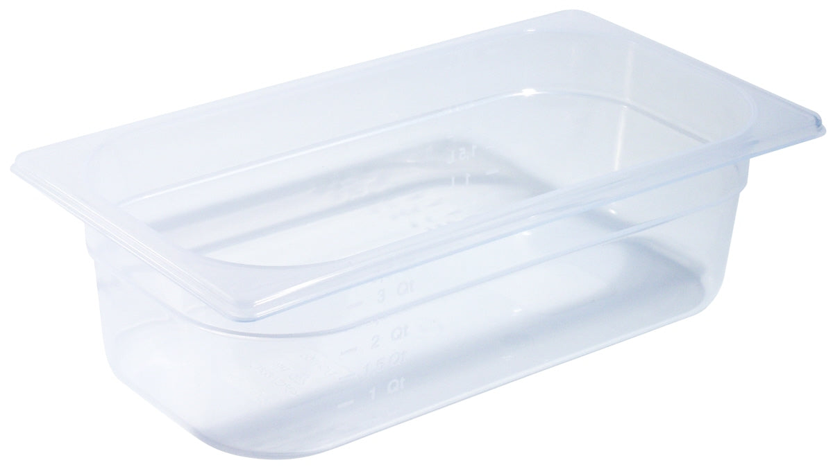Transparente GN-Behälter aus Kunststoff.