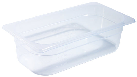 Transparente GN-Behälter aus Kunststoff.